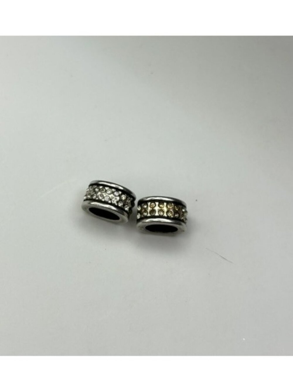 PAIR Matching Rhinestone Spacer Beads for Silver Tone Charm Bracelets/Necklaces